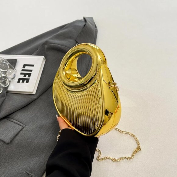 ⚡ Women's Gold Moon Shaped Cute Small Evening Clutch Crossbody Trendy Handbag - Picture 4 of 8